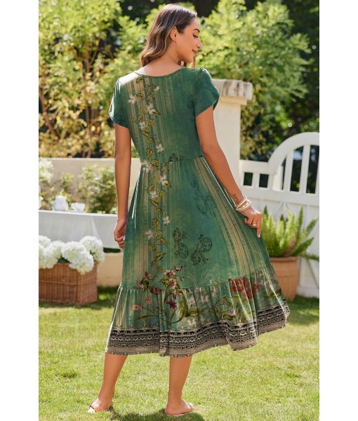 Zeagoo Women Summer Midi A Line Dress Short Sleeve Casual Flowy Tiered Beach Long Sundress with Pockets 2025 Vacation Travel