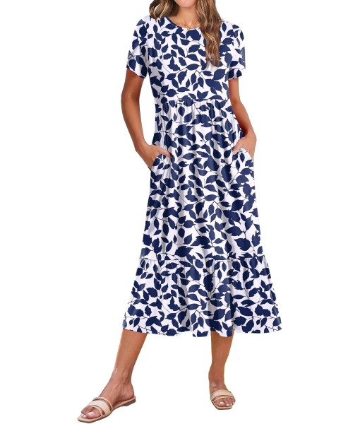 Zeagoo Women Summer Midi A Line Dress Short Sleeve Casual Flowy Tiered Beach Long Sundress with Pockets 2025 Vacation Travel
