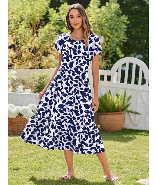 Zeagoo Women Summer Midi A Line Dress Short Sleeve Casual Flowy Tiered Beach Long Sundress with Pockets 2025 Vacation Travel