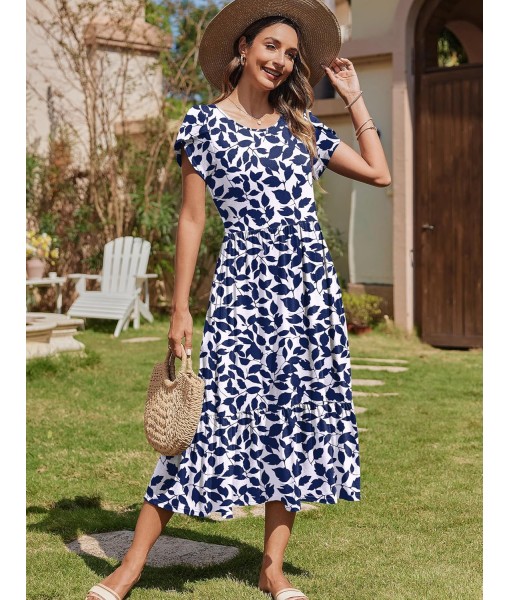 Zeagoo Women Summer Midi A Line Dress Short Sleeve Casual Flowy Tiered Beach Long Sundress with Pockets 2025 Vacation Travel