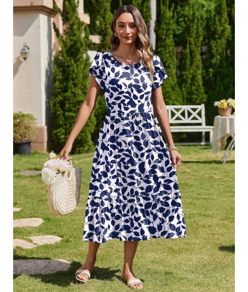 Zeagoo Women Summer Midi A Line Dress Short Sleeve Casual Flowy Tiered Beach Long Sundress with Pockets 2025 Vacation Travel