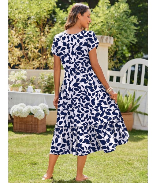 Zeagoo Women Summer Midi A Line Dress Short Sleeve Casual Flowy Tiered Beach Long Sundress with Pockets 2025 Vacation Travel