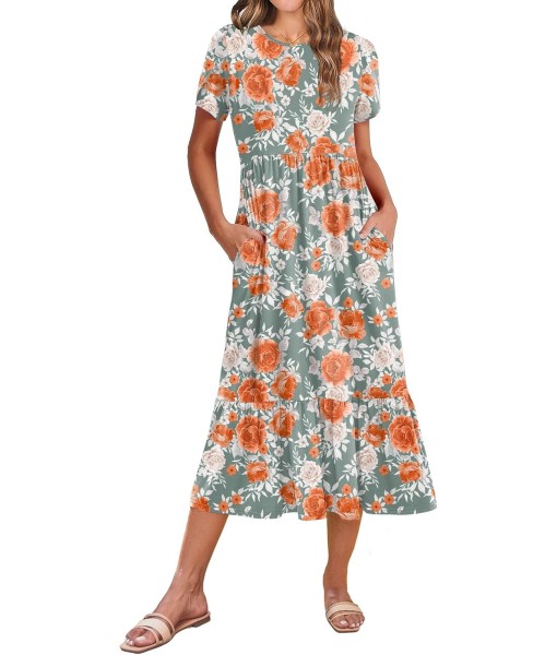 Zeagoo Women Summer Midi A Line Dress Short Sleeve Casual Flowy Tiered Beach Long Sundress with Pockets 2025 Vacation Travel