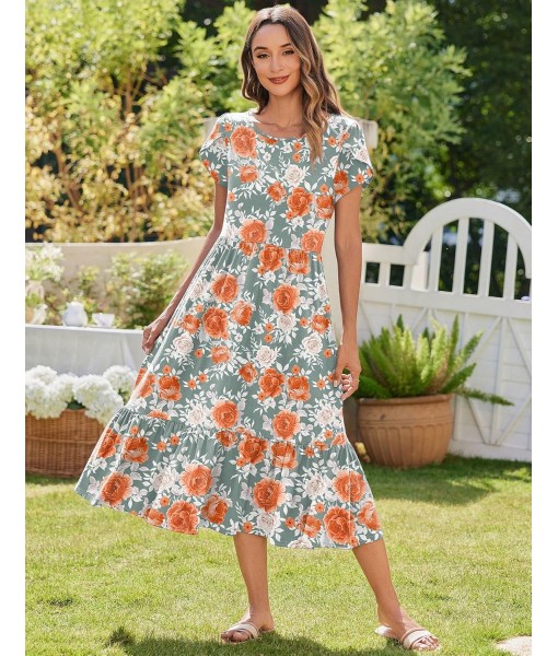 Zeagoo Women Summer Midi A Line Dress Short Sleeve Casual Flowy Tiered Beach Long Sundress with Pockets 2025 Vacation Travel