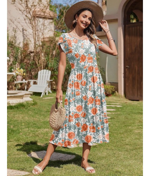 Zeagoo Women Summer Midi A Line Dress Short Sleeve Casual Flowy Tiered Beach Long Sundress with Pockets 2025 Vacation Travel