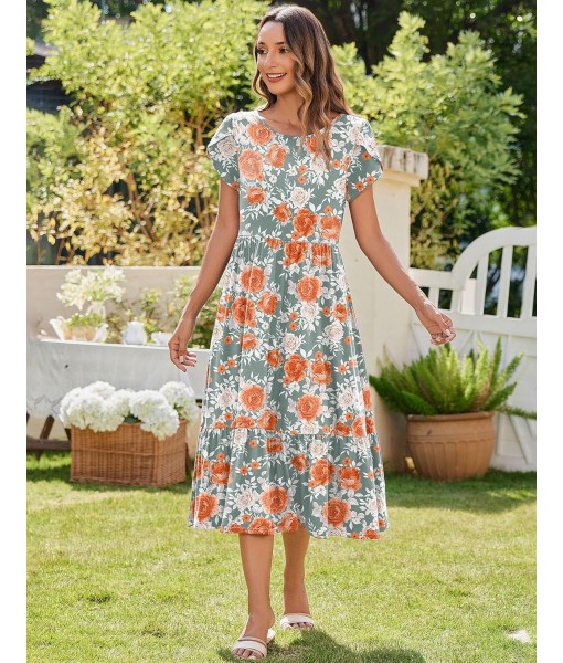Zeagoo Women Summer Midi A Line Dress Short Sleeve Casual Flowy Tiered Beach Long Sundress with Pockets 2025 Vacation Travel