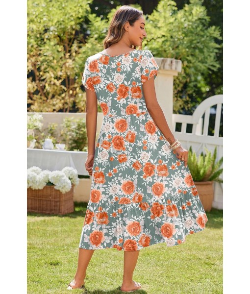 Zeagoo Women Summer Midi A Line Dress Short Sleeve Casual Flowy Tiered Beach Long Sundress with Pockets 2025 Vacation Travel