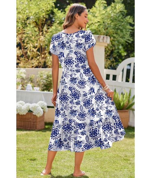 Zeagoo Women Summer Midi A Line Dress Short Sleeve Casual Flowy Tiered Beach Long Sundress with Pockets 2025 Vacation Travel