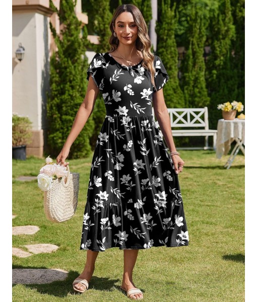 Zeagoo Women Summer Midi A Line Dress Short Sleeve Casual Flowy Tiered Beach Long Sundress with Pockets 2025 Vacation Travel