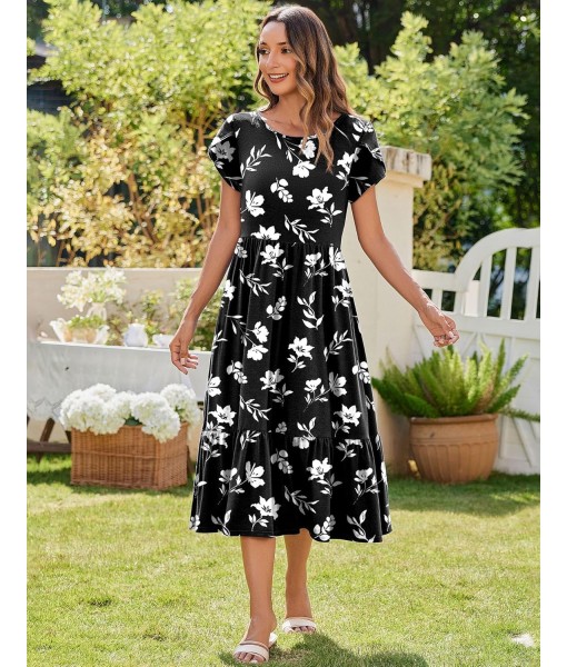 Zeagoo Women Summer Midi A Line Dress Short Sleeve Casual Flowy Tiered Beach Long Sundress with Pockets 2025 Vacation Travel