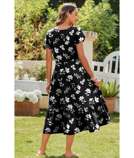 Zeagoo Women Summer Midi A Line Dress Short Sleeve Casual Flowy Tiered Beach Long Sundress with Pockets 2025 Vacation Travel