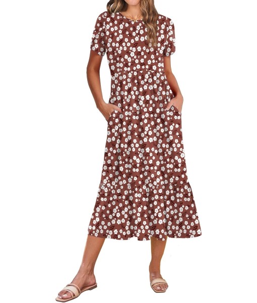 Zeagoo Women Summer Midi A Line Dress Short Sleeve Casual Flowy Tiered Beach Long Sundress with Pockets 2025 Vacation Travel