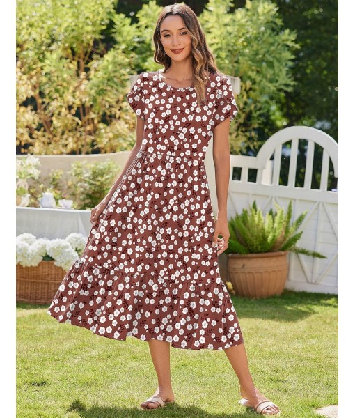 Zeagoo Women Summer Midi A Line Dress Short Sleeve Casual Flowy Tiered Beach Long Sundress with Pockets 2025 Vacation Travel