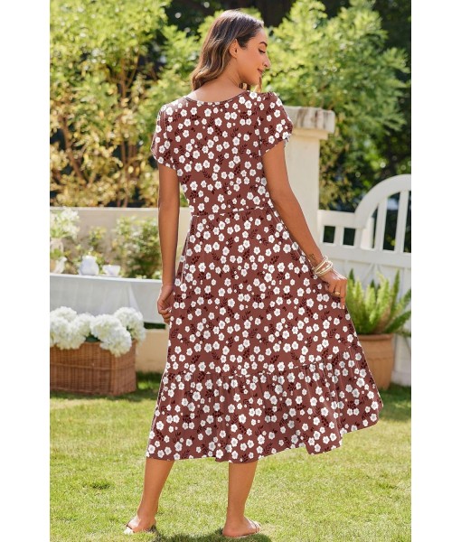 Zeagoo Women Summer Midi A Line Dress Short Sleeve Casual Flowy Tiered Beach Long Sundress with Pockets 2025 Vacation Travel