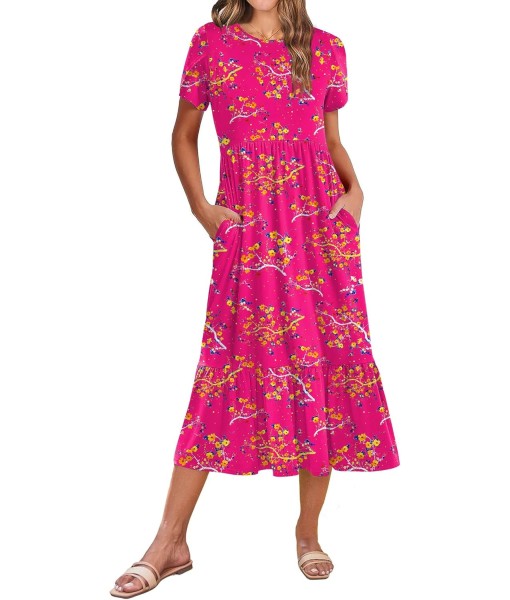 Zeagoo Women Summer Midi A Line Dress Short Sleeve Casual Flowy Tiered Beach Long Sundress with Pockets 2025 Vacation Travel
