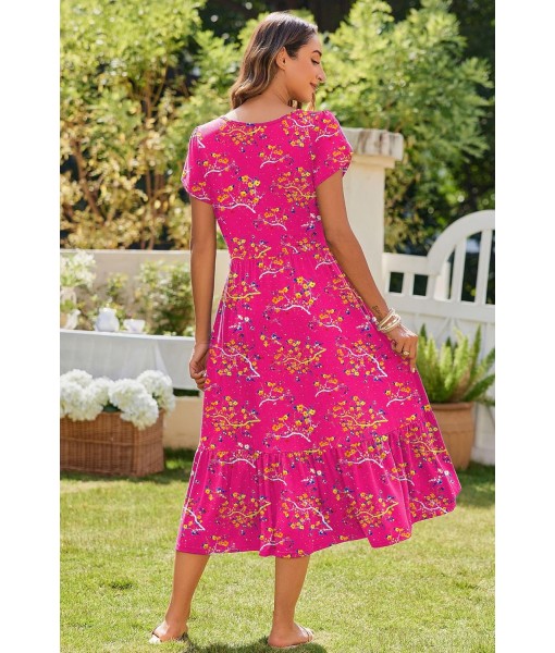 Zeagoo Women Summer Midi A Line Dress Short Sleeve Casual Flowy Tiered Beach Long Sundress with Pockets 2025 Vacation Travel