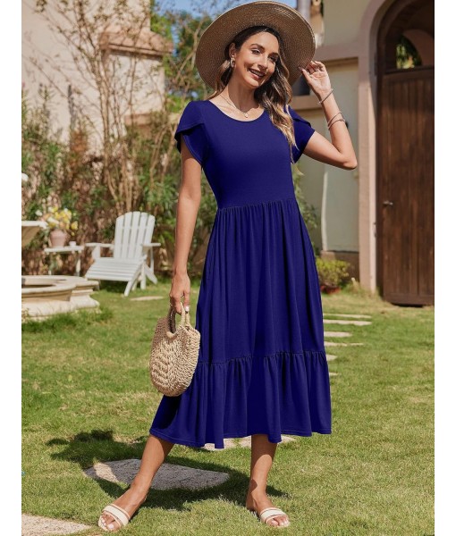 Zeagoo Women Summer Midi A Line Dress Short Sleeve Casual Flowy Tiered Beach Long Sundress with Pockets 2025 Vacation Travel