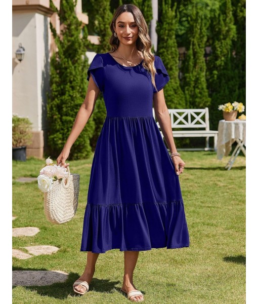 Zeagoo Women Summer Midi A Line Dress Short Sleeve Casual Flowy Tiered Beach Long Sundress with Pockets 2025 Vacation Travel