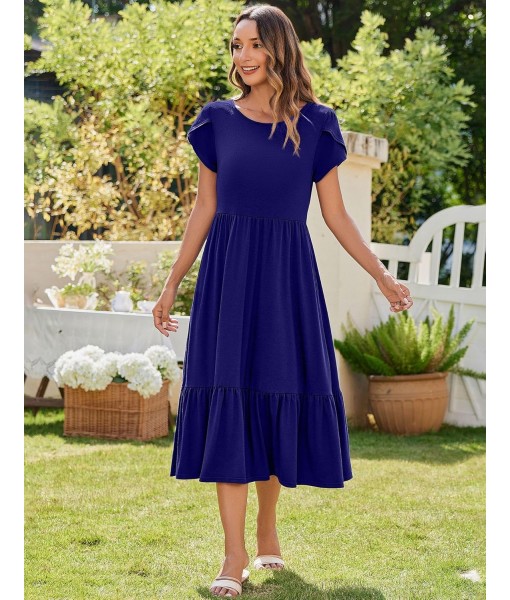 Zeagoo Women Summer Midi A Line Dress Short Sleeve Casual Flowy Tiered Beach Long Sundress with Pockets 2025 Vacation Travel