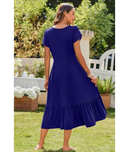 Zeagoo Women Summer Midi A Line Dress Short Sleeve Casual Flowy Tiered Beach Long Sundress with Pockets 2025 Vacation Travel