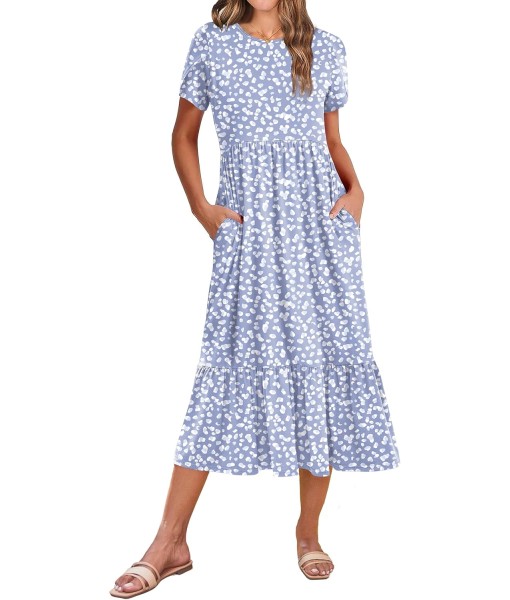 Zeagoo Women Summer Midi A Line Dress Short Sleeve Casual Flowy Tiered Beach Long Sundress with Pockets 2025 Vacation Travel