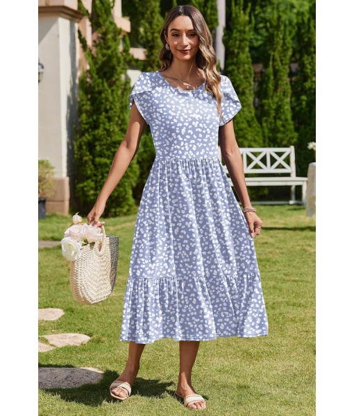Zeagoo Women Summer Midi A Line Dress Short Sleeve Casual Flowy Tiered Beach Long Sundress with Pockets 2025 Vacation Travel