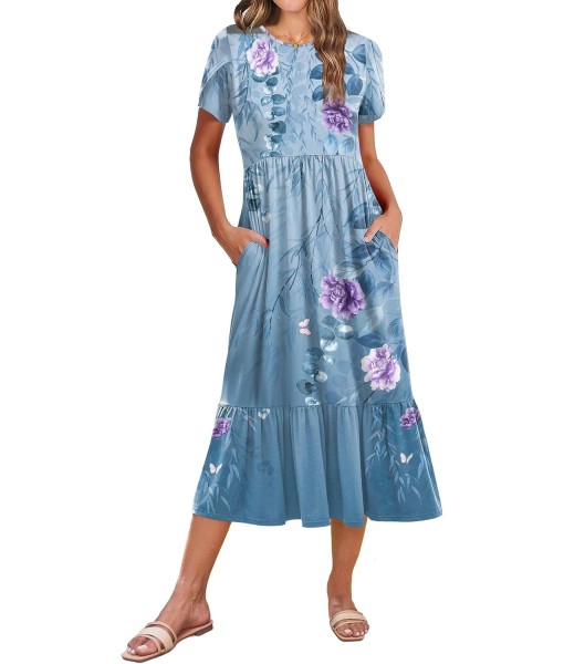 Zeagoo Women Summer Midi A Line Dress Short Sleeve Casual Flowy Tiered Beach Long Sundress with Pockets 2025 Vacation Travel