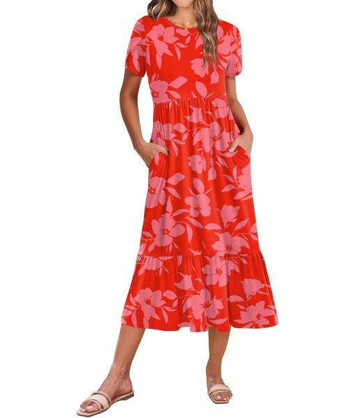 Zeagoo Women Summer Midi A Line Dress Short Sleeve Casual Flowy Tiered Beach Long Sundress with Pockets 2025 Vacation Travel
