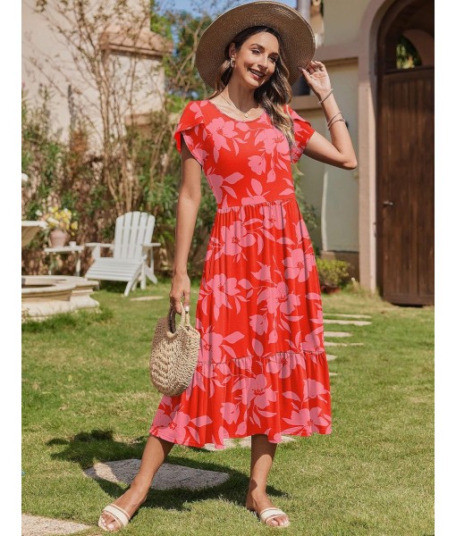 Zeagoo Women Summer Midi A Line Dress Short Sleeve Casual Flowy Tiered Beach Long Sundress with Pockets 2025 Vacation Travel