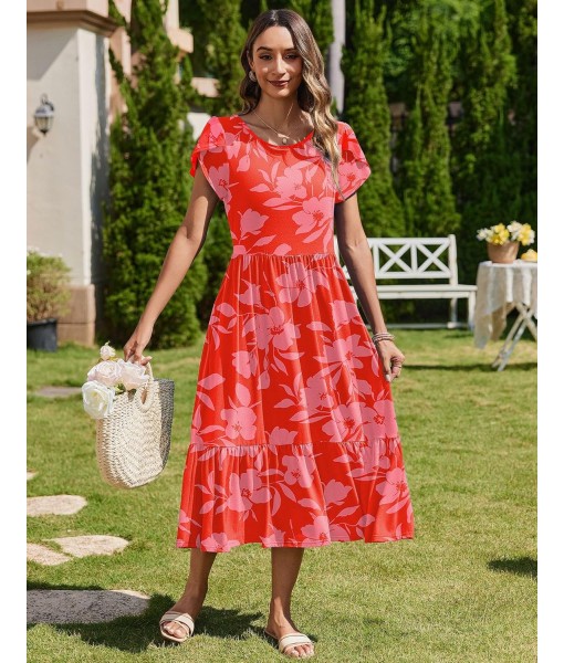 Zeagoo Women Summer Midi A Line Dress Short Sleeve Casual Flowy Tiered Beach Long Sundress with Pockets 2025 Vacation Travel