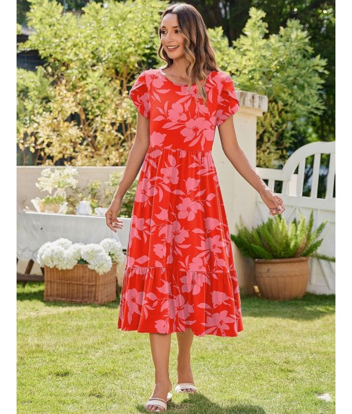 Zeagoo Women Summer Midi A Line Dress Short Sleeve Casual Flowy Tiered Beach Long Sundress with Pockets 2025 Vacation Travel