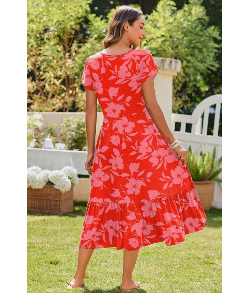 Zeagoo Women Summer Midi A Line Dress Short Sleeve Casual Flowy Tiered Beach Long Sundress with Pockets 2025 Vacation Travel