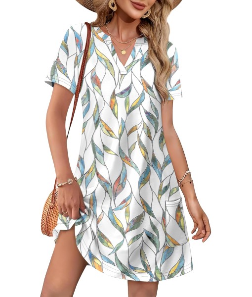 WIHOLL Dresses for Women 2025 Casual Summer V Neck Wedding Guest Dress Short Sleeve Fashion Beach Vacation Clothes