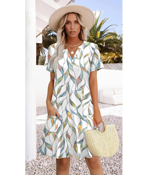 WIHOLL Dresses for Women 2025 Casual Summer V Neck Wedding Guest Dress Short Sleeve Fashion Beach Vacation Clothes