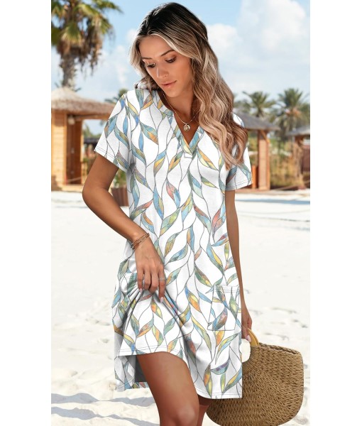 WIHOLL Dresses for Women 2025 Casual Summer V Neck Wedding Guest Dress Short Sleeve Fashion Beach Vacation Clothes