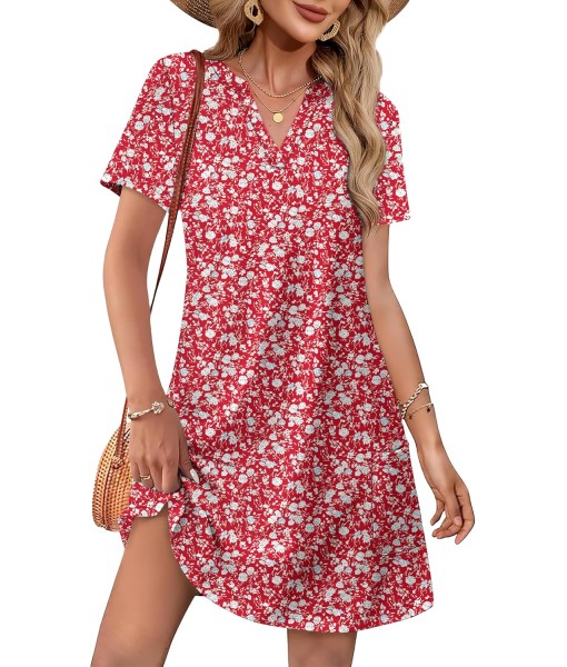 WIHOLL Dresses for Women 2025 Casual Summer V Neck Wedding Guest Dress Short Sleeve Fashion Beach Vacation Clothes