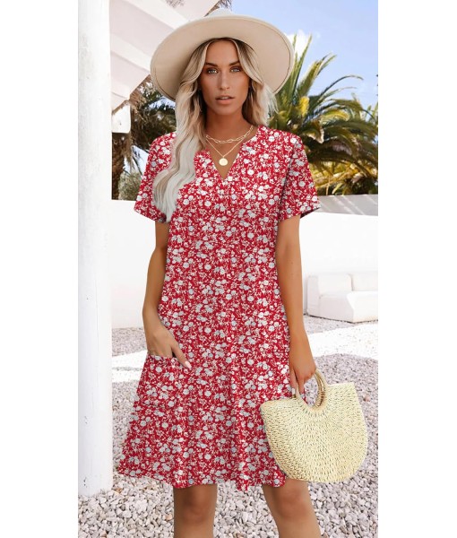 WIHOLL Dresses for Women 2025 Casual Summer V Neck Wedding Guest Dress Short Sleeve Fashion Beach Vacation Clothes