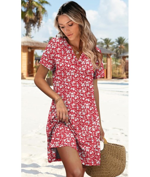 WIHOLL Dresses for Women 2025 Casual Summer V Neck Wedding Guest Dress Short Sleeve Fashion Beach Vacation Clothes