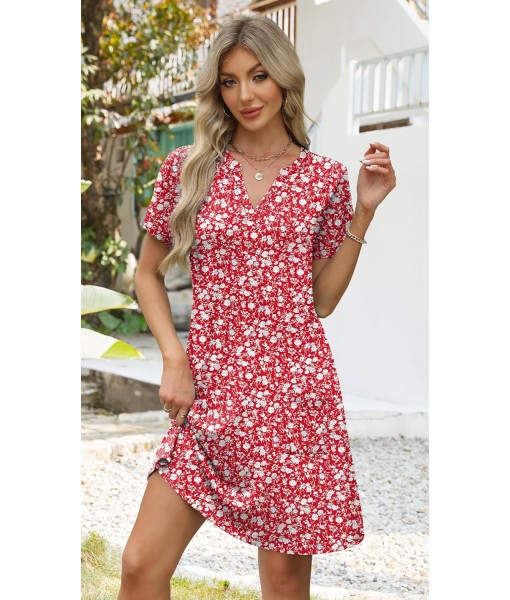 WIHOLL Dresses for Women 2025 Casual Summer V Neck Wedding Guest Dress Short Sleeve Fashion Beach Vacation Clothes