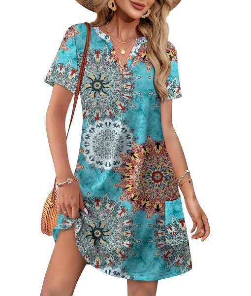 WIHOLL Dresses for Women 2025 Casual Summer V Neck Wedding Guest Dress Short Sleeve Fashion Beach Vacation Clothes