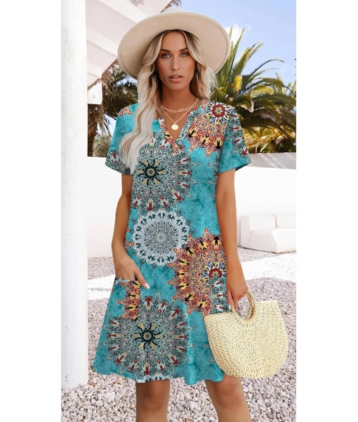 WIHOLL Dresses for Women 2025 Casual Summer V Neck Wedding Guest Dress Short Sleeve Fashion Beach Vacation Clothes