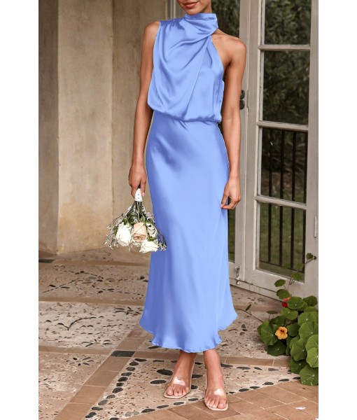 PRETTYGARDEN Women's 2025 Summer Satin Dress Elegant Sleeveless Mock Neck Cocktail Party Maxi Dresses