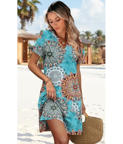WIHOLL Dresses for Women 2025 Casual Summer V Neck Wedding Guest Dress Short Sleeve Fashion Beach Vacation Clothes
