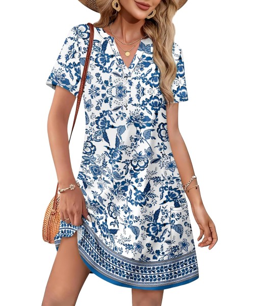 WIHOLL Dresses for Women 2025 Casual Summer V Neck Wedding Guest Dress Short Sleeve Fashion Beach Vacation Clothes