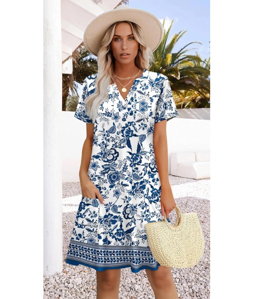 WIHOLL Dresses for Women 2025 Casual Summer V Neck Wedding Guest Dress Short Sleeve Fashion Beach Vacation Clothes