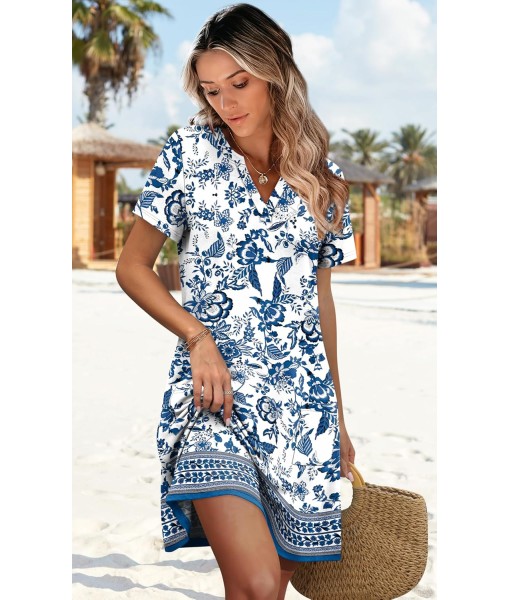 WIHOLL Dresses for Women 2025 Casual Summer V Neck Wedding Guest Dress Short Sleeve Fashion Beach Vacation Clothes