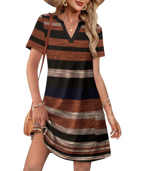 WIHOLL Dresses for Women 2025 Casual Summer V Neck Wedding Guest Dress Short Sleeve Fashion Beach Vacation Clothes
