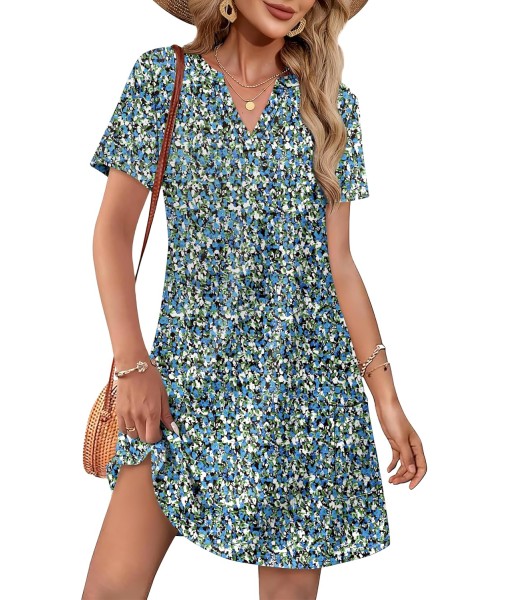 WIHOLL Dresses for Women 2025 Casual Summer V Neck Wedding Guest Dress Short Sleeve Fashion Beach Vacation Clothes