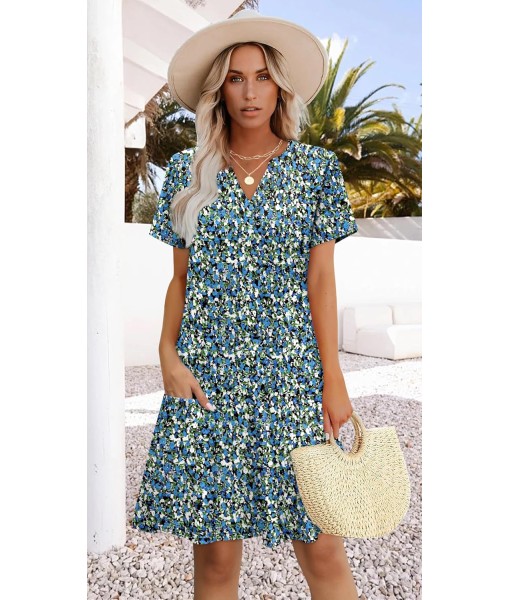 WIHOLL Dresses for Women 2025 Casual Summer V Neck Wedding Guest Dress Short Sleeve Fashion Beach Vacation Clothes