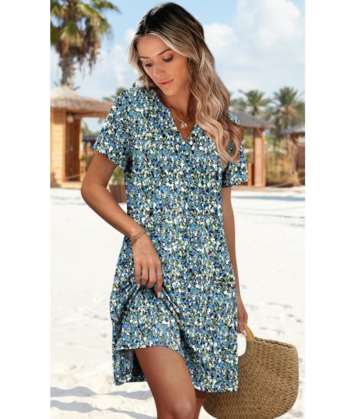 WIHOLL Dresses for Women 2025 Casual Summer V Neck Wedding Guest Dress Short Sleeve Fashion Beach Vacation Clothes